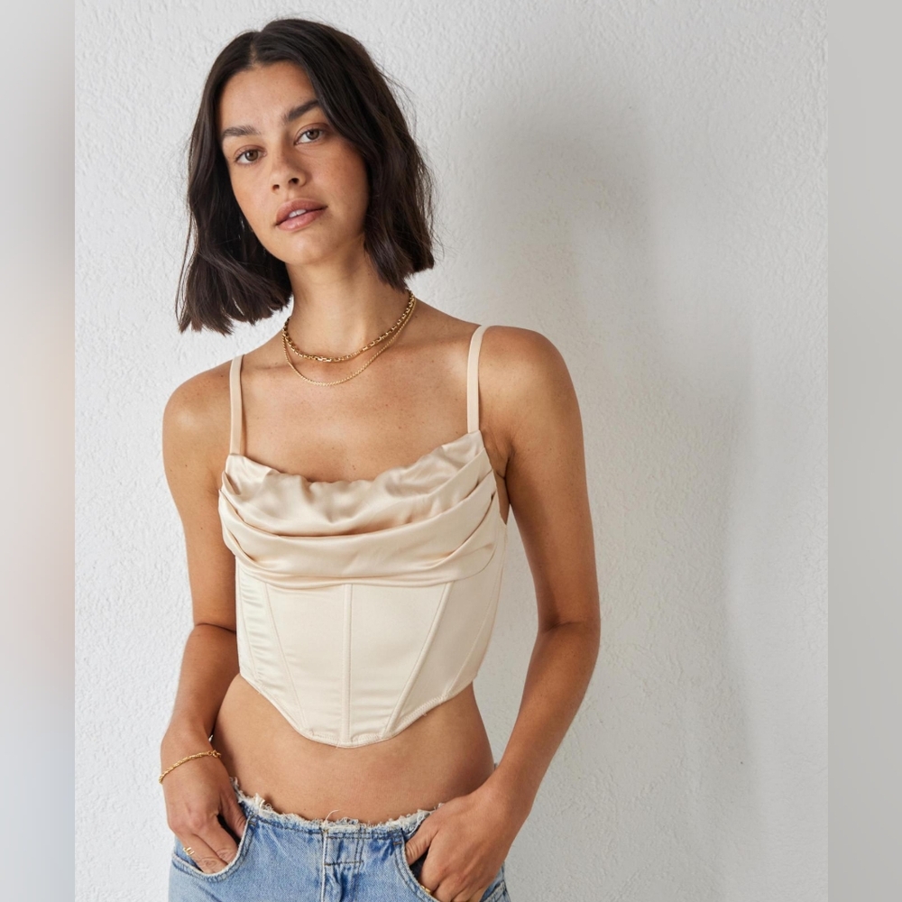 Urban Outfitters cream beige Croset Satin top size Small